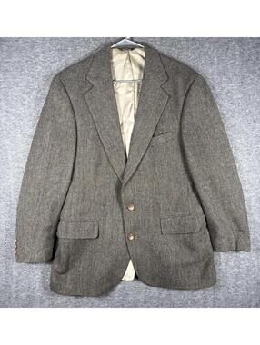 Vintage Polo University Club Ralph Lauren Mens 42 Wool Brown Blazer Herringbone